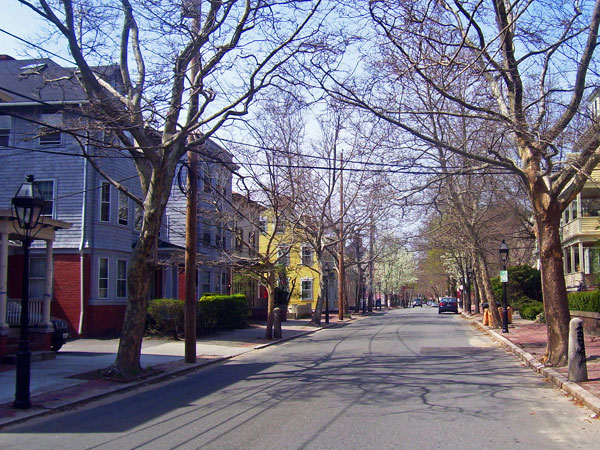 city street with houses